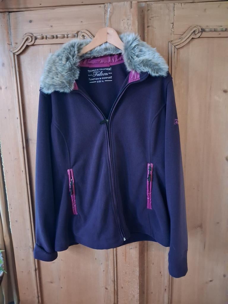 Falcon Fleece Jas Dames XL - Paars met Bontkraag, Kleding | Dames, Falcon, Paars, Maat 46/48 (XL) of groter, Ophalen of Verzenden