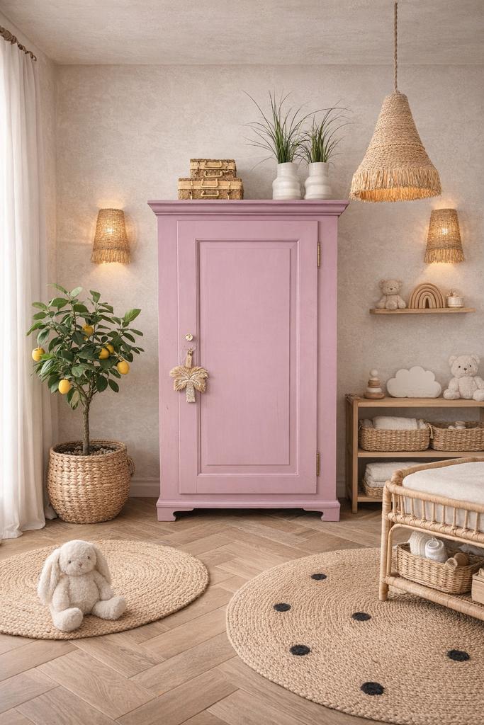 Linnenkast meidenkast kledingkast eendeurskast roze vintage, Ophalen, 100 tot 150 cm, 200 cm of meer, Zo goed als nieuw