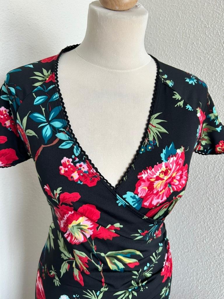 King Louie maat L prachtige bloemen crossdress jurk 3173, Zwart, Maat 42/44 (L), Ophalen of Verzenden, Zo goed als nieuw