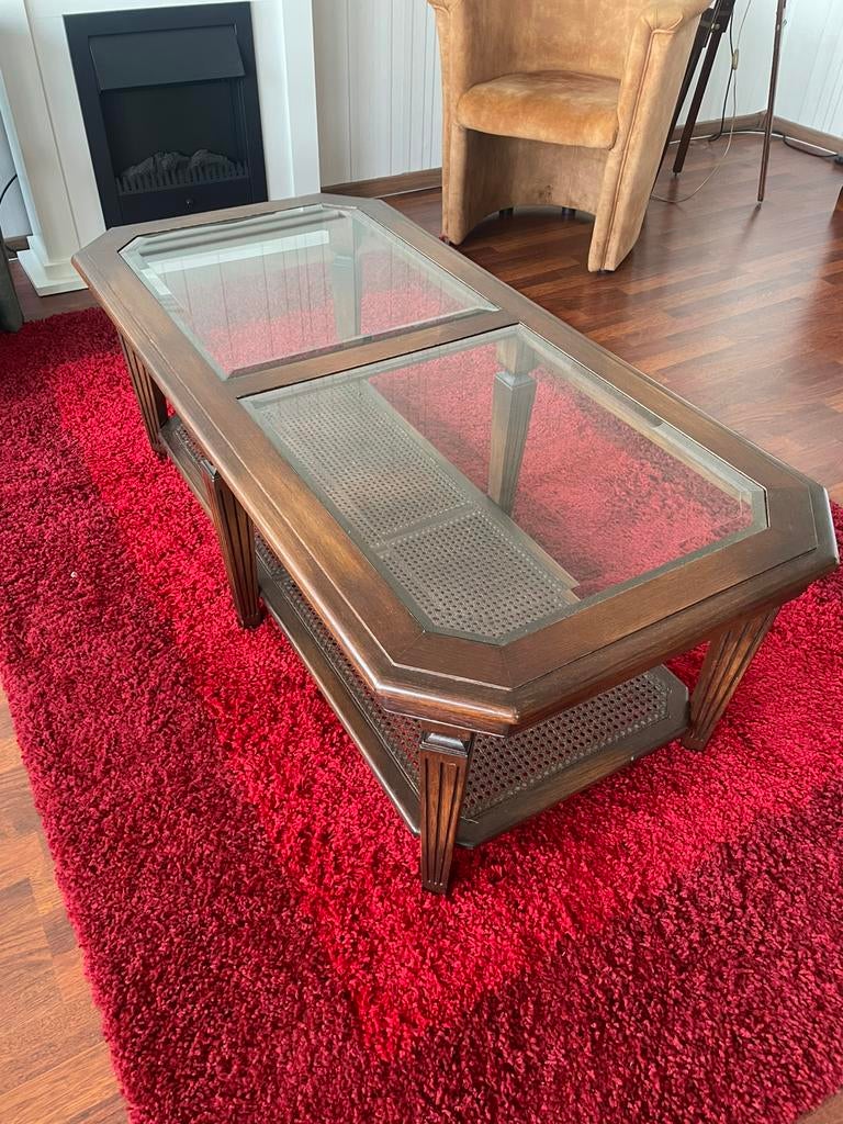 Salontafel met glas, Huis en Inrichting, Tafels | Salontafels, Ophalen, Gebruikt, 100 tot 150 cm, 50 tot 100 cm