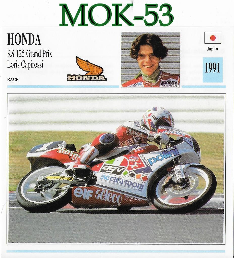 Mok53 motorkaart honda rs 125 grand prix ( 1991), Ophalen of Verzenden, Zo goed als nieuw, Motoren