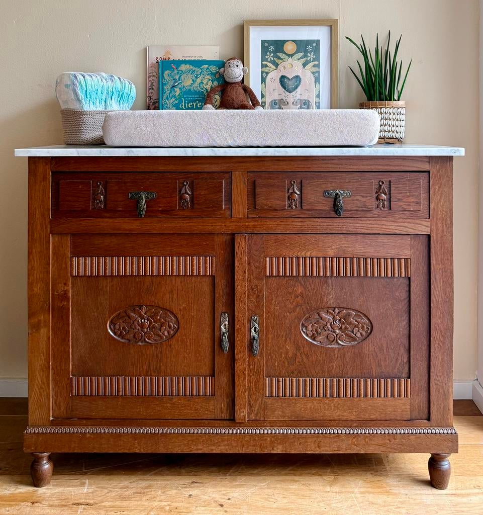 Antieke commode marmer blad, Ophalen, Zo goed als nieuw, 50 tot 75 cm, 50 tot 100 cm