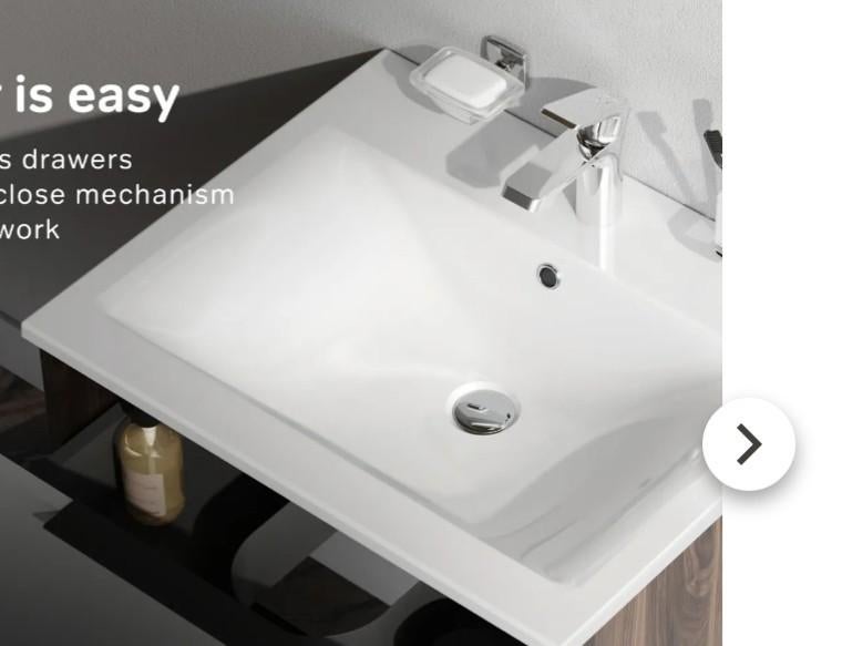 Wastafel 60 cm breed, merk AM/PM, kermamiek, met overloop, Ophalen, Nieuw, Steen, Wastafel