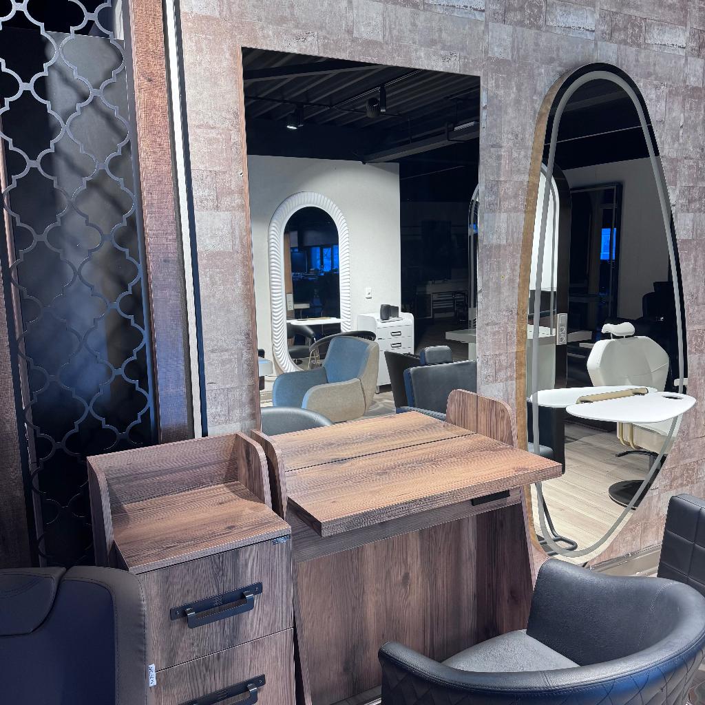 hout bruin kaptafel spiegel met bijzetkast kapsalon kapper, Ophalen of Verzenden, Nieuw