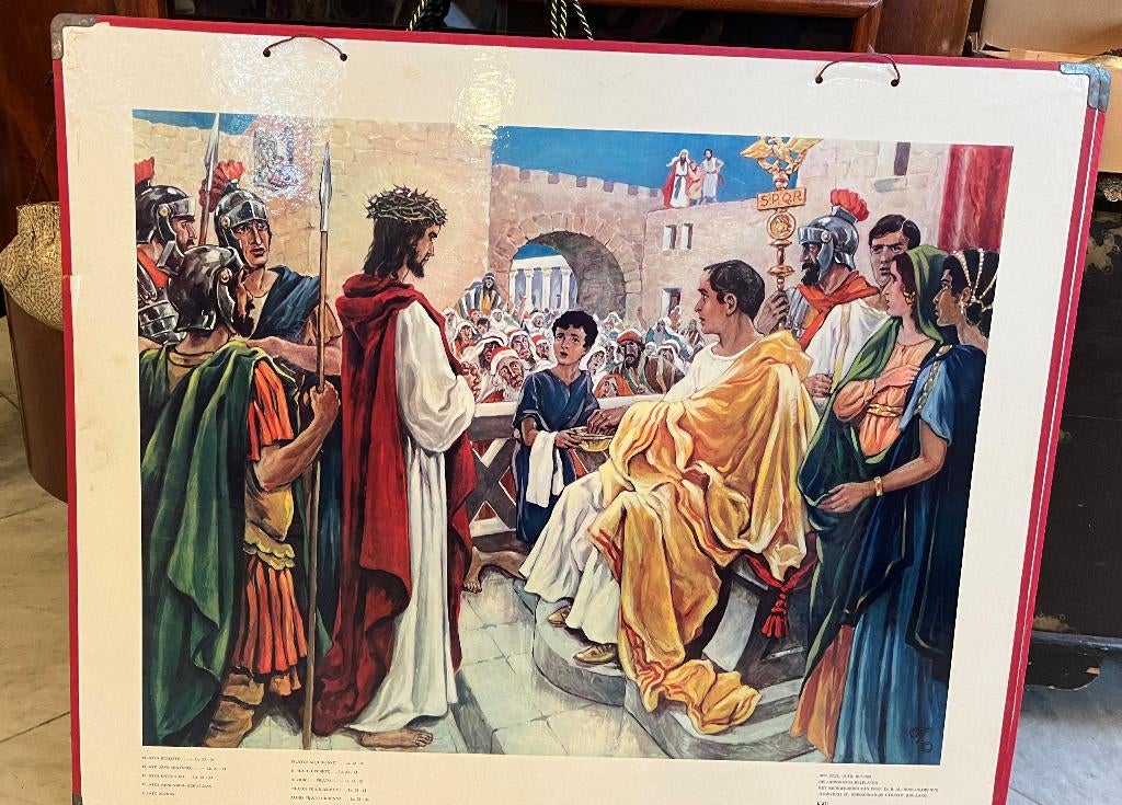 Oude schoolplaat nr. 50: Jezus voor Pilatus *, Antiek en Kunst, Ophalen