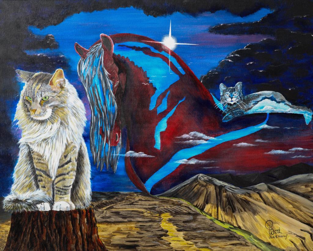 Surrealistische Schilderwerken, Dieren en Toebehoren, Katten en Kittens | Overige Katten, Poes, Langharig, 0 tot 2 jaar