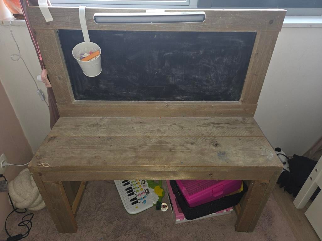 Krijt tafel bureau van steigerhout, Ophalen, Zo goed als nieuw