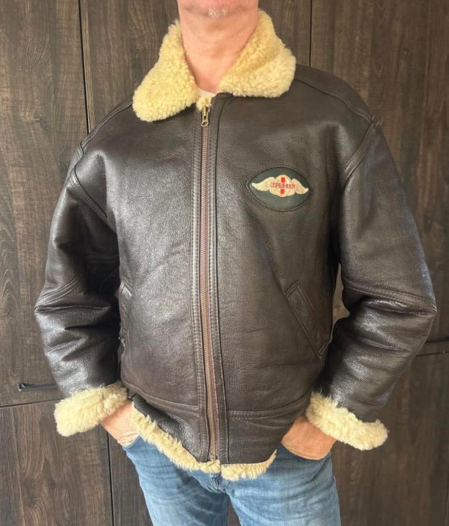 Leren piloten jas Aviation Leathercraft sheepskin lammycoat, Kleding | Heren, Jassen | Winter, Gedragen, Maat 56/58 (XL), Bruin