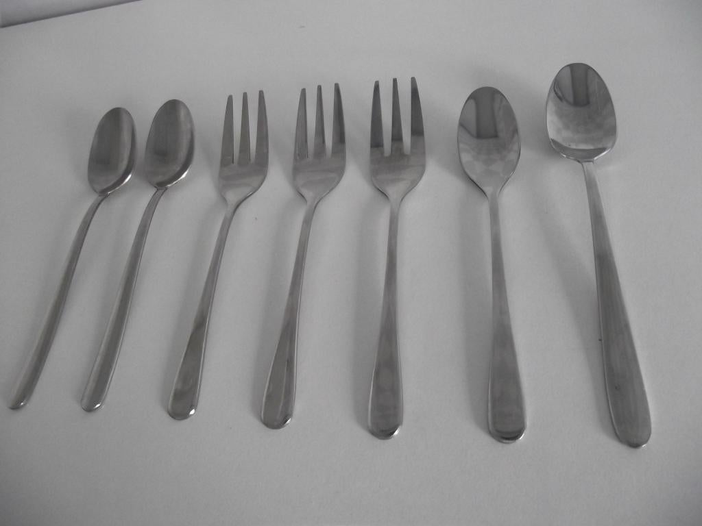 7 stuks Sola dessert 4 lepeltjes 3 vorkjes 13 cm 1960 p stuk, Ophalen of Verzenden