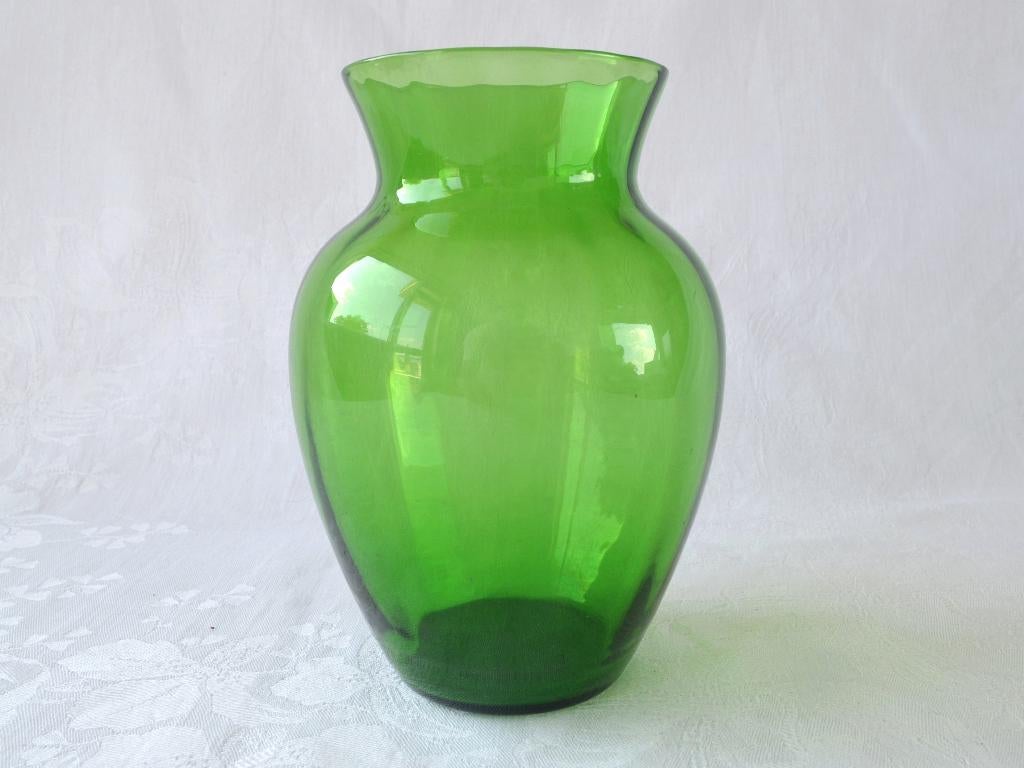 Groene glazen Vaas, verticale banen – Leerdam glas, Copier?, Ophalen of Verzenden