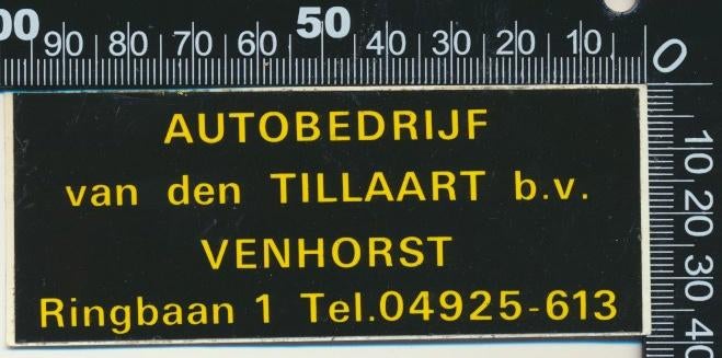Sticker: Autobedrijf Van den Tillaart - Venhorst, Ophalen of Verzenden, Zo goed als nieuw, Auto of Motor