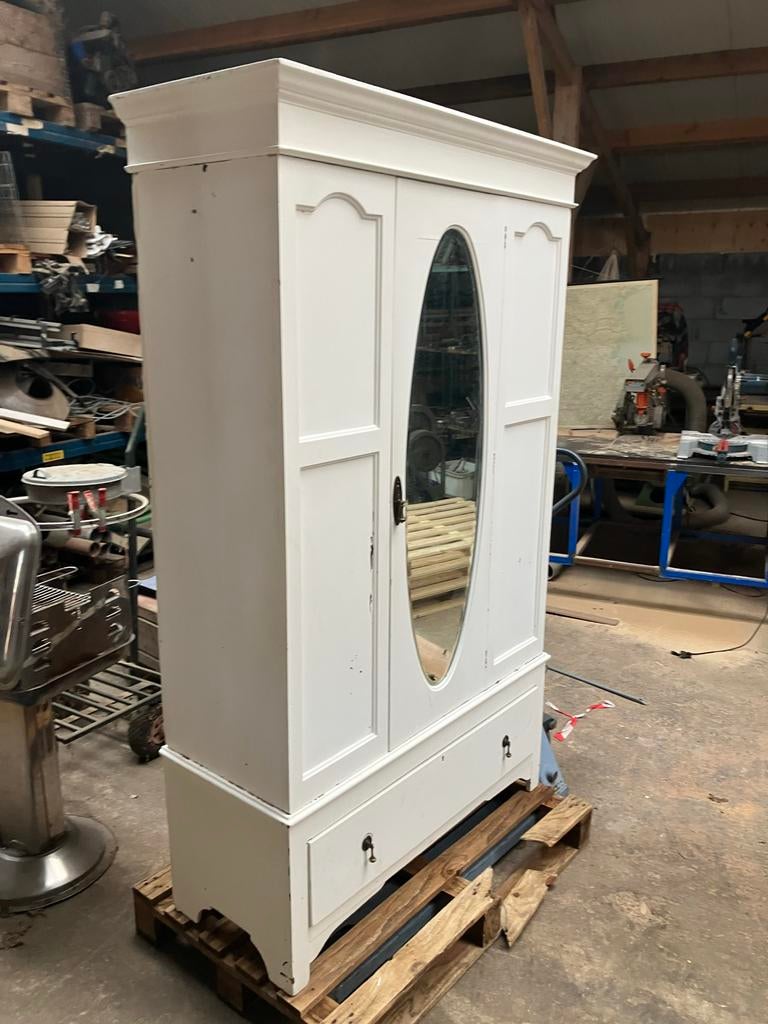 Witte Kast met Spiegeldeur en Lade, Ophalen, Gebruikt, 50 tot 100 cm, 150 tot 200 cm