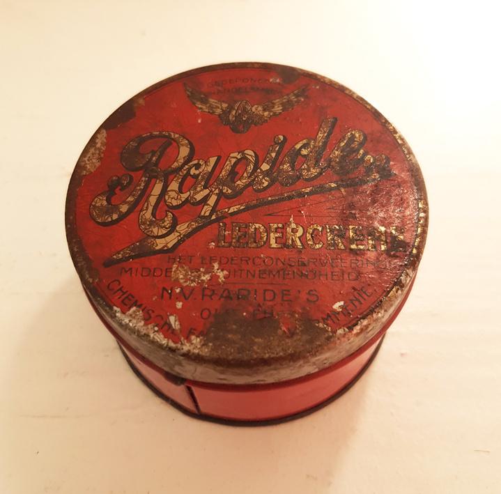 Antieke brocante vintage  blik Rapide Ledercrème Krommenie, Verzenden