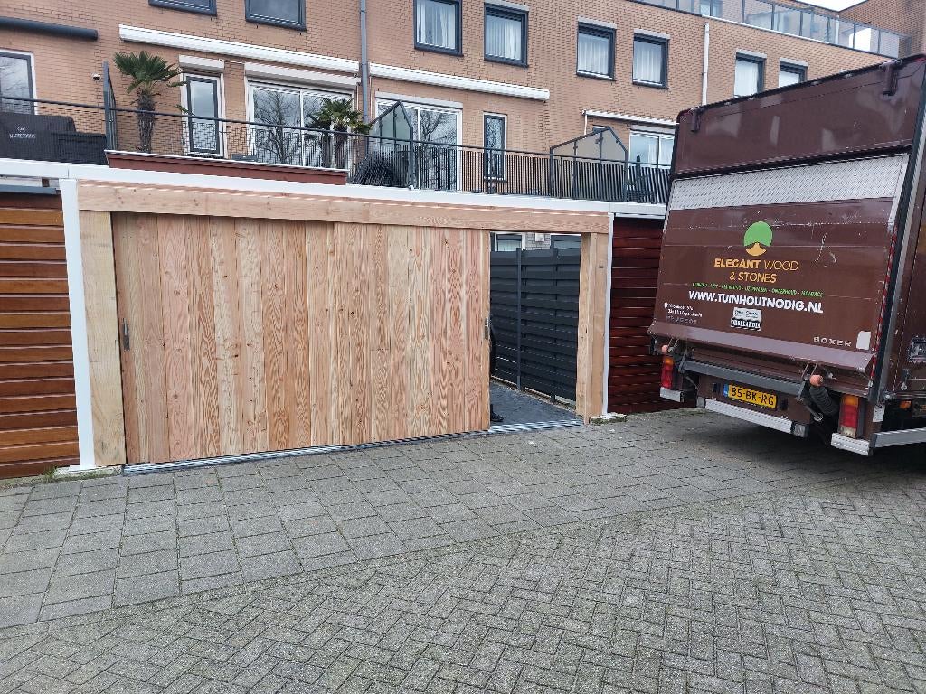 Maatwerk schuifdeuren in diverse houtprofielen en WPC, Tuin en Terras, Tuinpoorten, Nieuw, Schuifpoort, Hout, 150 tot 200 cm, 200 cm of meer