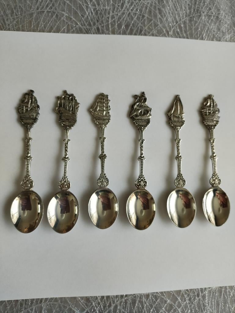 6 mooie oude verzilverde lepeltjes van Douwe Egberts, Antiek en Kunst, Verzenden