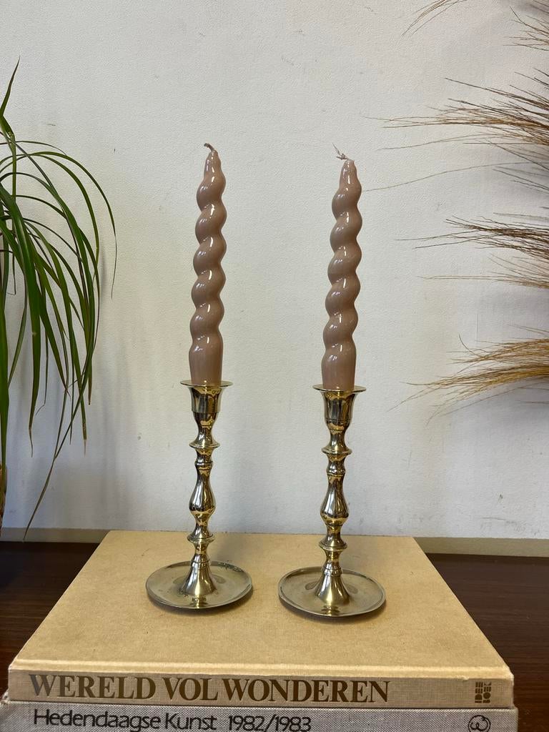 Prachtige set van twee Vintage koperen Messing Kandelaars, Antiek en Kunst, Antiek | Kandelaars, Koper of Brons, Ophalen of Verzenden
