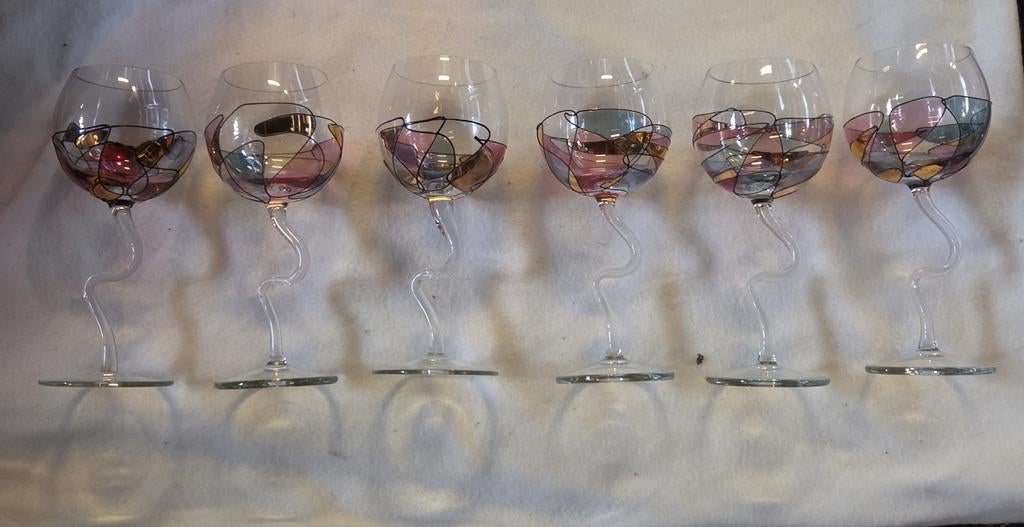 Mozaïek stijl wijnglazen gekleurd glas, Antiek en Kunst, Ophalen