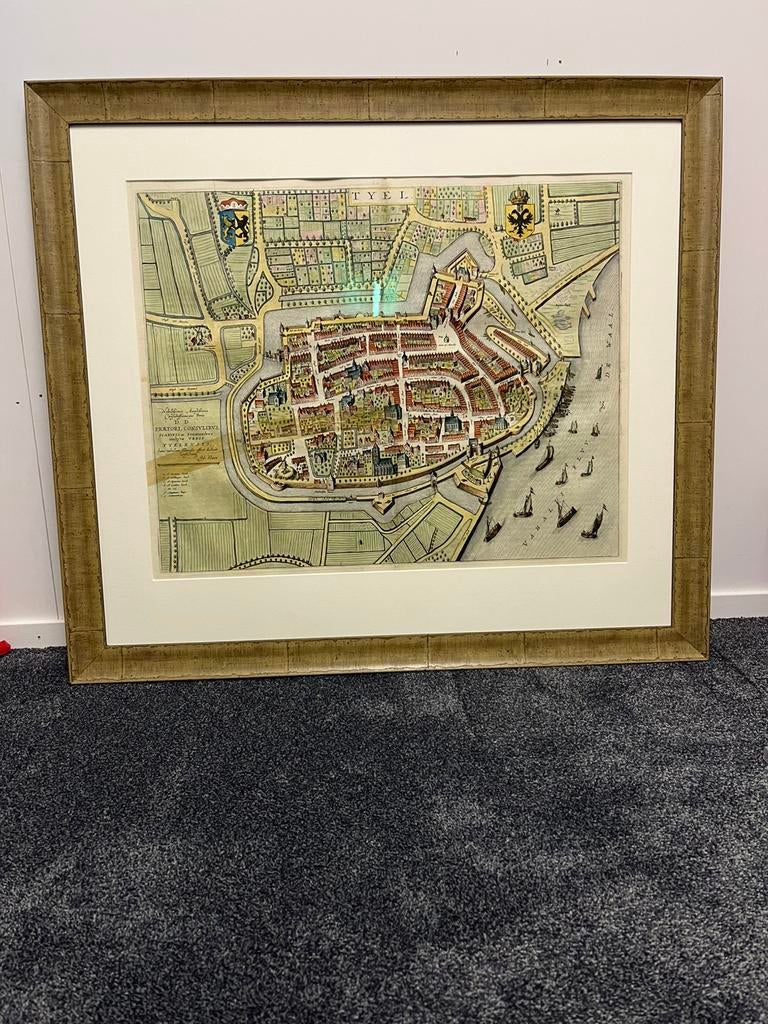 Johan Blaeu stadsplattegrond Tiel 1649 ingelijst, Boeken, Voor 1800, Overige typen, Ophalen of Verzenden, Nederland