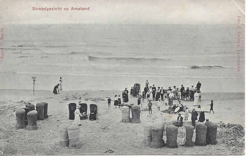 Ameland, Hollum (Frl.) Strandgezicht, veel Volk, gel. 1911, Ophalen of Verzenden, Voor 1920, Gelopen, Friesland