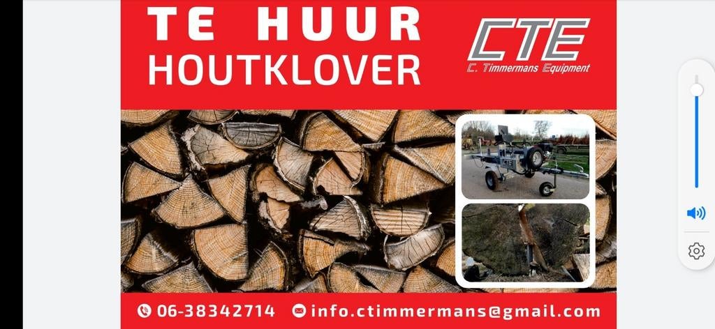 TE HUUR: mobiele houtklover kloofmachine  13 pk benzinemoter, Info@ctimmermans.nl, Benzine, Liggend, Ophalen of Verzenden
