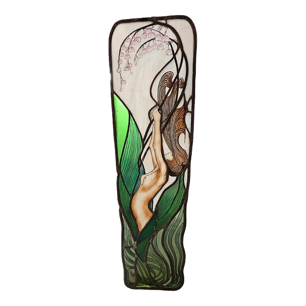 Frans Art Nouveau glas in lood raam, circa 1900, Ophalen