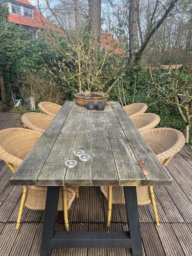 Tuinset: Tuin tafel 260x100 met 6 kunststof rieten stoelen, Ophalen, Kunststof, Eettafel, 6 zitplaatsen