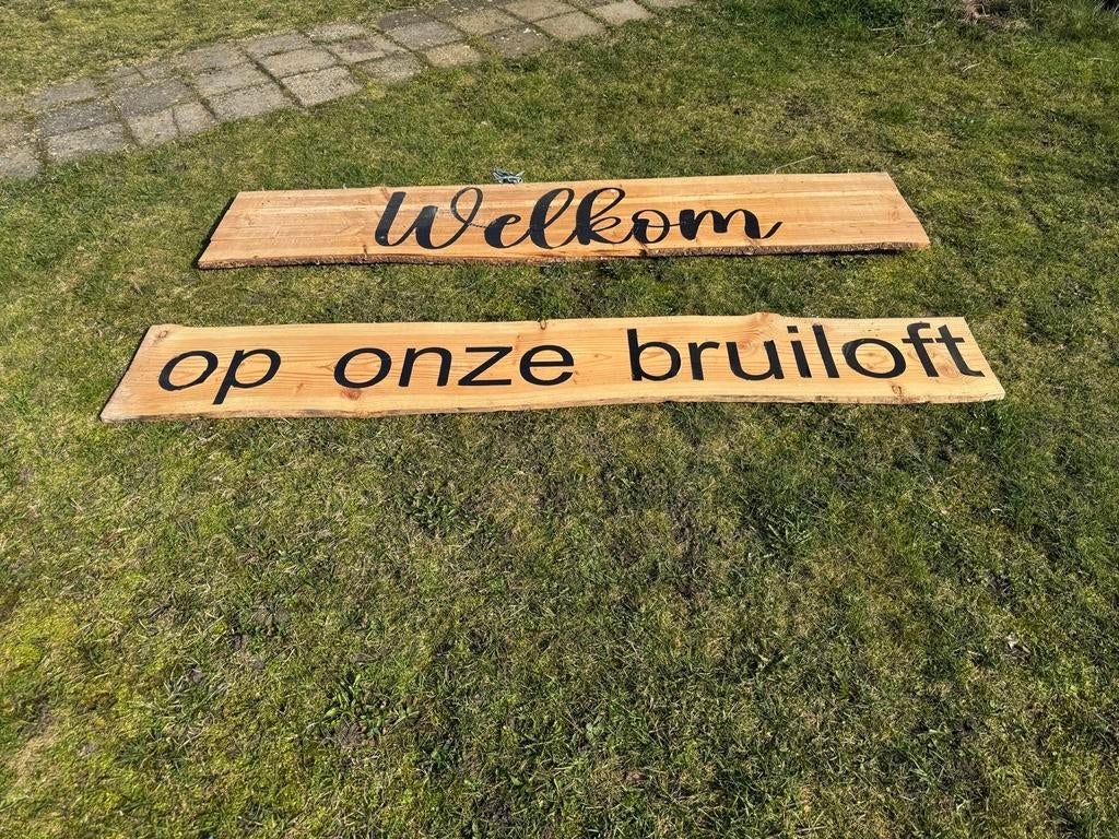 Welkomstbord bruiloft hout, Huis en Inrichting, Ophalen, Gebruikt