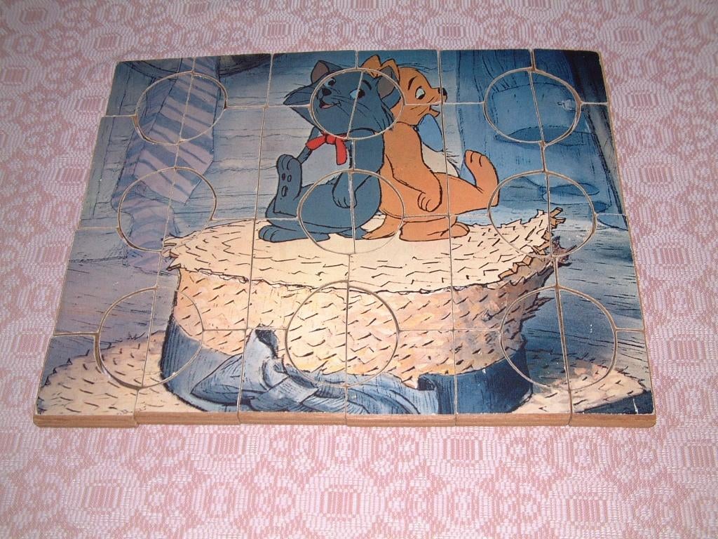 Bijzondere oude hout houten puzzel Aristocats van Disney, Ophalen of Verzenden, 10 tot 50 stukjes, Gebruikt