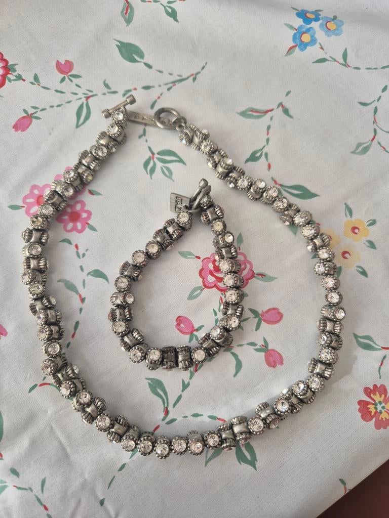 Ketting & Armband met Stras Otazu, Overige materialen, Gebruikt, Ophalen of Verzenden, Zilver