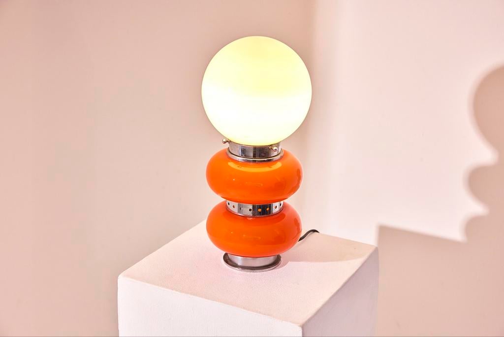Vintage Murano Carl Nason Tafellamp Oranje Glas, Antiek en Kunst, Antiek | Lampen, Ophalen of Verzenden