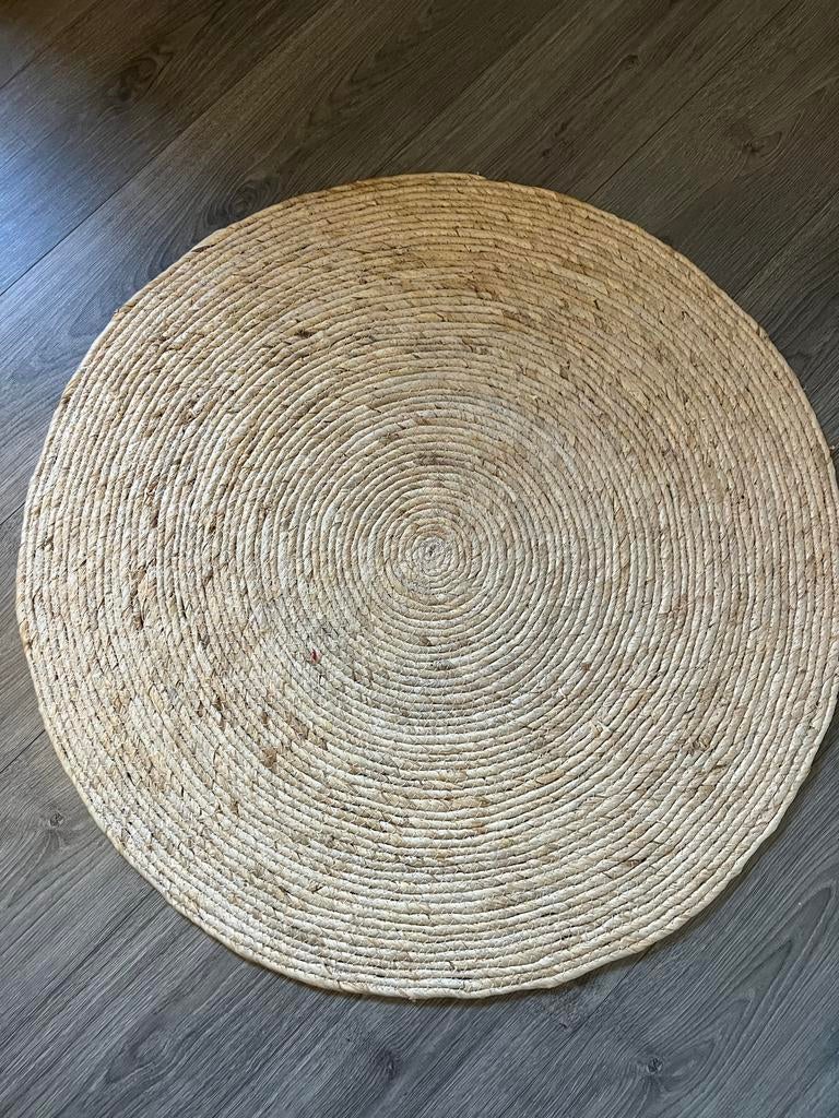 Rond rieten vloerkleed, 87 cm, Huis en Inrichting, Stoffering | Tapijten en Kleden, Ophalen, Gebruikt, Beige, Rond
