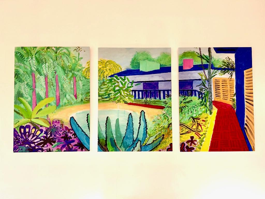 super mooie drieluik van David Hockney, print op canvas, Ophalen