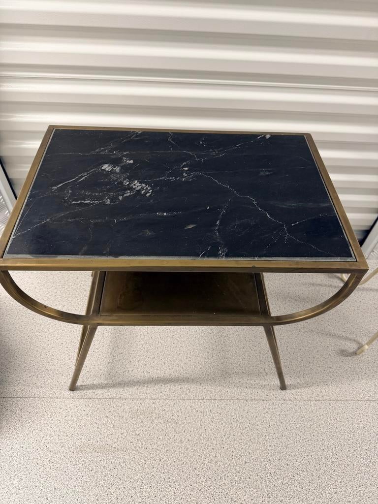 Bijzettafel met zwart marmeren blad, Gebruikt, Metaal of Aluminium, Vierkant, 55 tot 75 cm