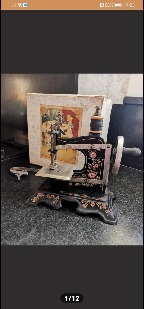 Antieke kindernaaimachine met doos vintage antiek brocante, Ophalen of Verzenden