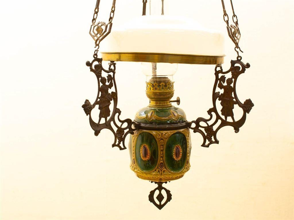 antieke hangende olielamp 33933, Huis en Inrichting, Ophalen of Verzenden, Gebruikt