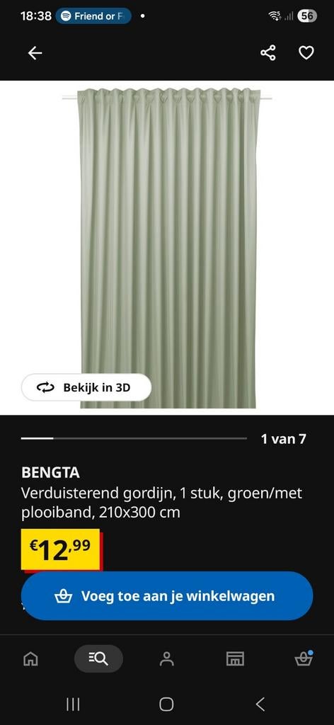 3 x IKEA BENGTA Verduisterend Gordijn - Groen, 210x300 cm, Huis en Inrichting, Stoffering | Gordijnen en Lamellen, Zo goed als nieuw