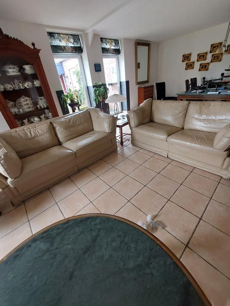 Lederen kasteelbanken - Set van 2, Gebruikt, Driepersoons, Ophalen of Verzenden, Rechte bank