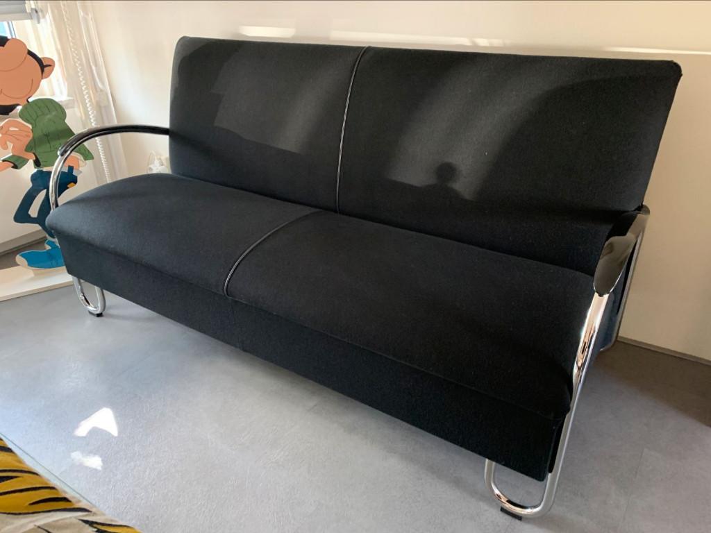 Gispen bank, zwart stof, Ophalen, 150 tot 200 cm, Driepersoons, 75 tot 100 cm