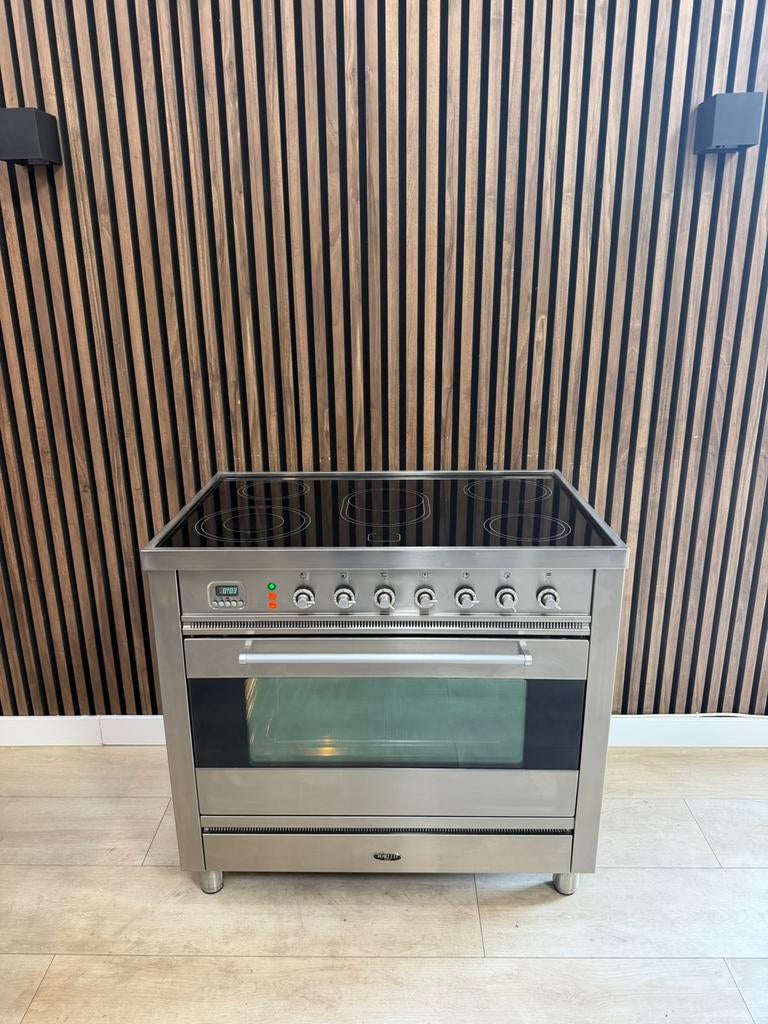 Luxe Rvs Boretti Fornuis keramisch 90 cm (Gratis bezorgen), 5258sh, Keramisch, Ophalen of Verzenden, Zo goed als nieuw