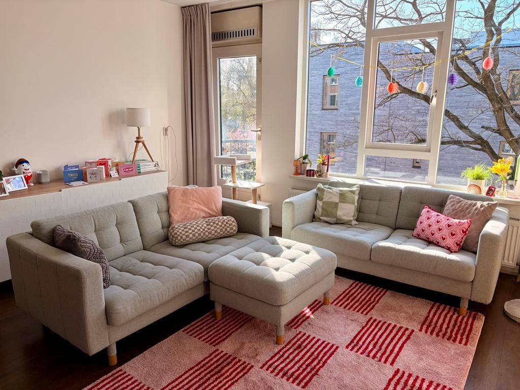 Bank: IKEA Landskrona 2x 2-zitsbank + voetenbank, Huis en Inrichting, Ophalen, Gebruikt, Stof, Scandinavisch