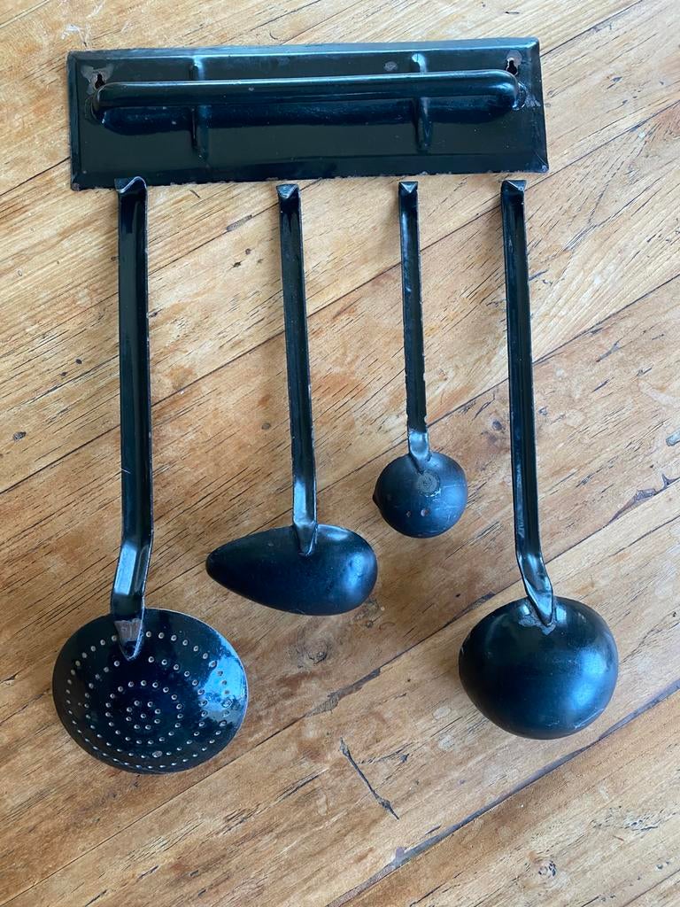 Emaille zwarte lepelset, Antiek en Kunst, Ophalen