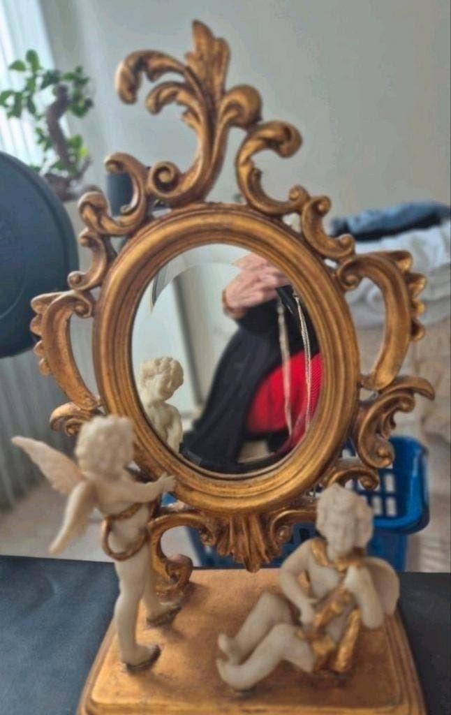 Staande Spiegel met Engeltjes, Huis en Inrichting, Woonaccessoires | Spiegels, Ophalen of Verzenden, Ovaal, Minder dan 50 cm, Minder dan 100 cm