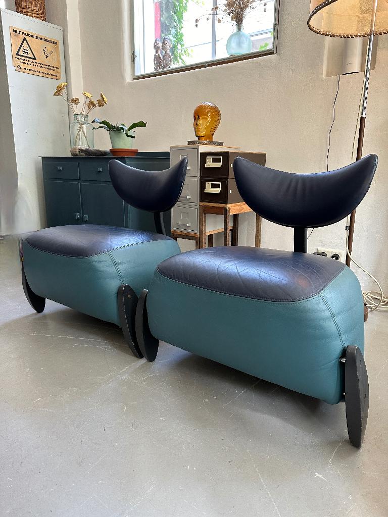 Vintage design Deense fauteuils, Skalma leren stoelen, Ophalen, Gebruikt, -, -