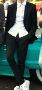 2delig zwart pak incl wit overhemd, Ophalen, Zo goed als nieuw, Maat 46 (S) of kleiner, Zwart