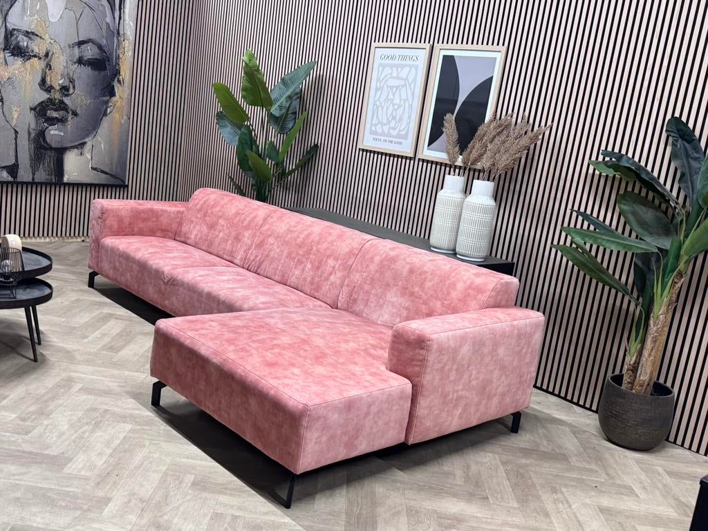 ZGAN Home Center Velvet Velours Hoekbank - Roze - 310x150, -, -, Hoekbank, 300 cm of meer
