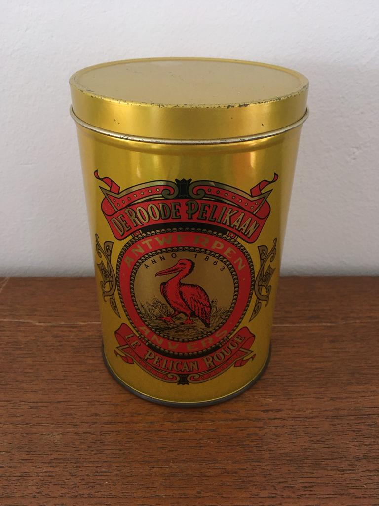De Roode Pelikaan Antwerpen blik retro vintage goud, Verzenden, Gebruikt, Thee, Overige merken