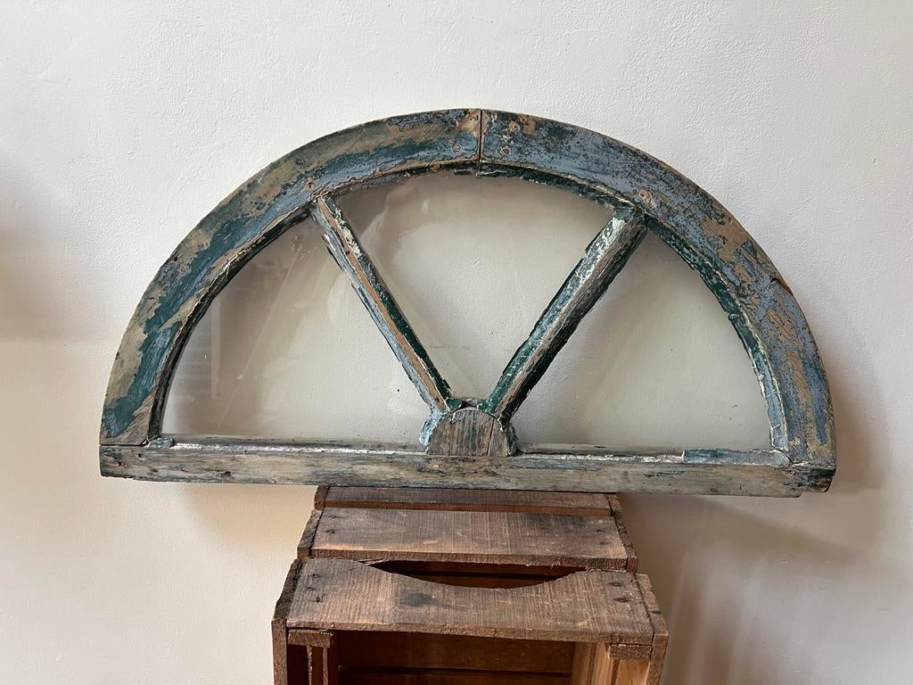 3x Antiek Stalraam / Halfrond Raam - Decoratief Element, Ophalen, Gevelraam of Ruit, Gebruikt, 80 tot 120 cm