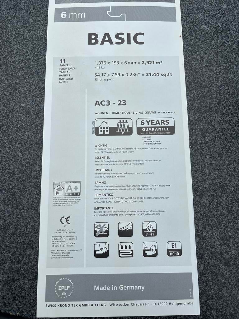 Laminaatvloer Basic 6mm - 1 pak (11 panelen, 2.921 m²), Ophalen, 50 tot 150 cm, Nieuw, Minder dan 5 m²
