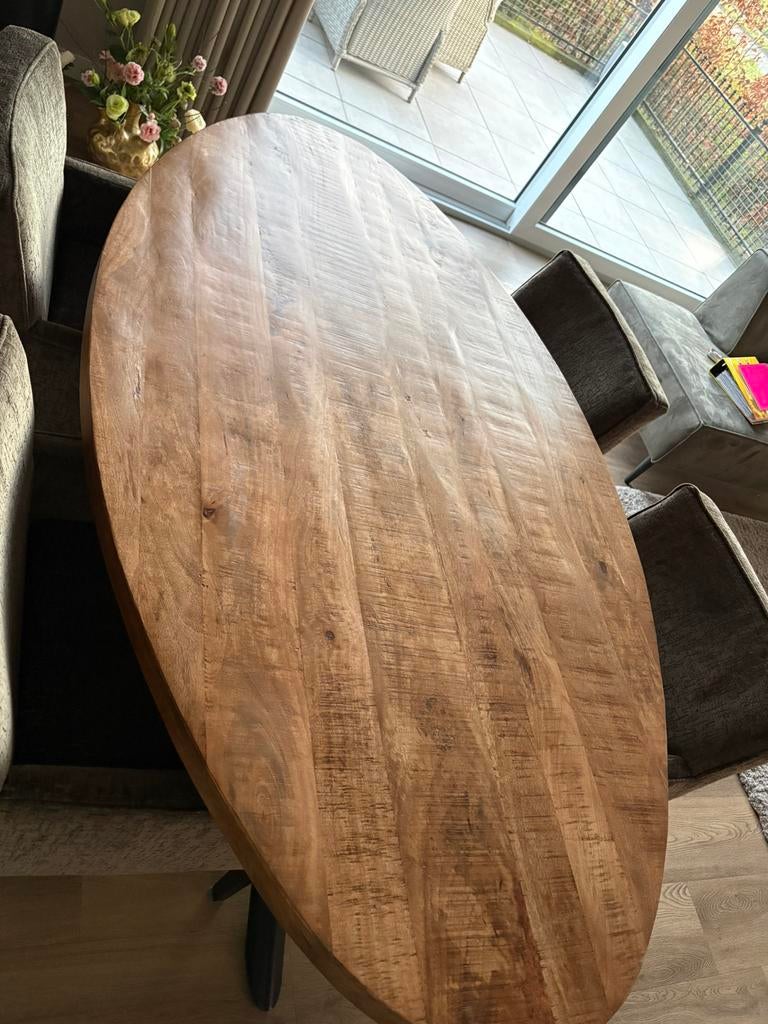 Te koop Ovale Mango houten eettafel, Huis en Inrichting, Tafels | Eettafels, Gebruikt, 100 tot 150 cm, 200 cm of meer, Ovaal, Overige houtsoorten