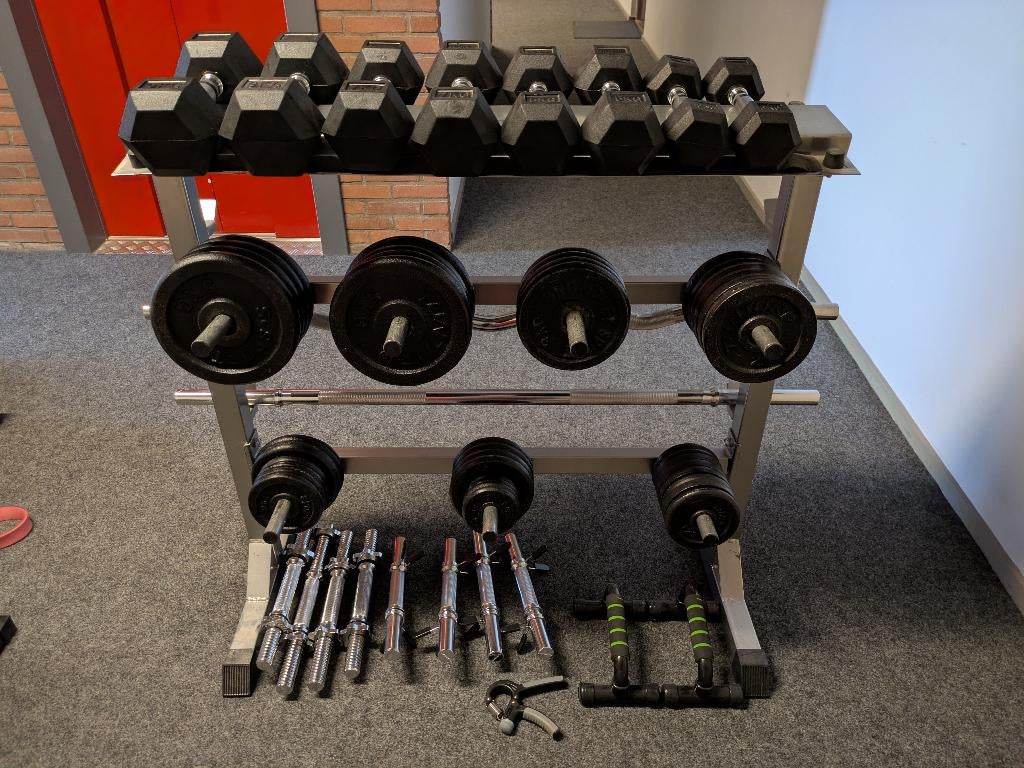 Krachtartikelen: dumbels, schijven, stangen, rek, banken, Ophalen, Zo goed als nieuw, Buik, Overige typen